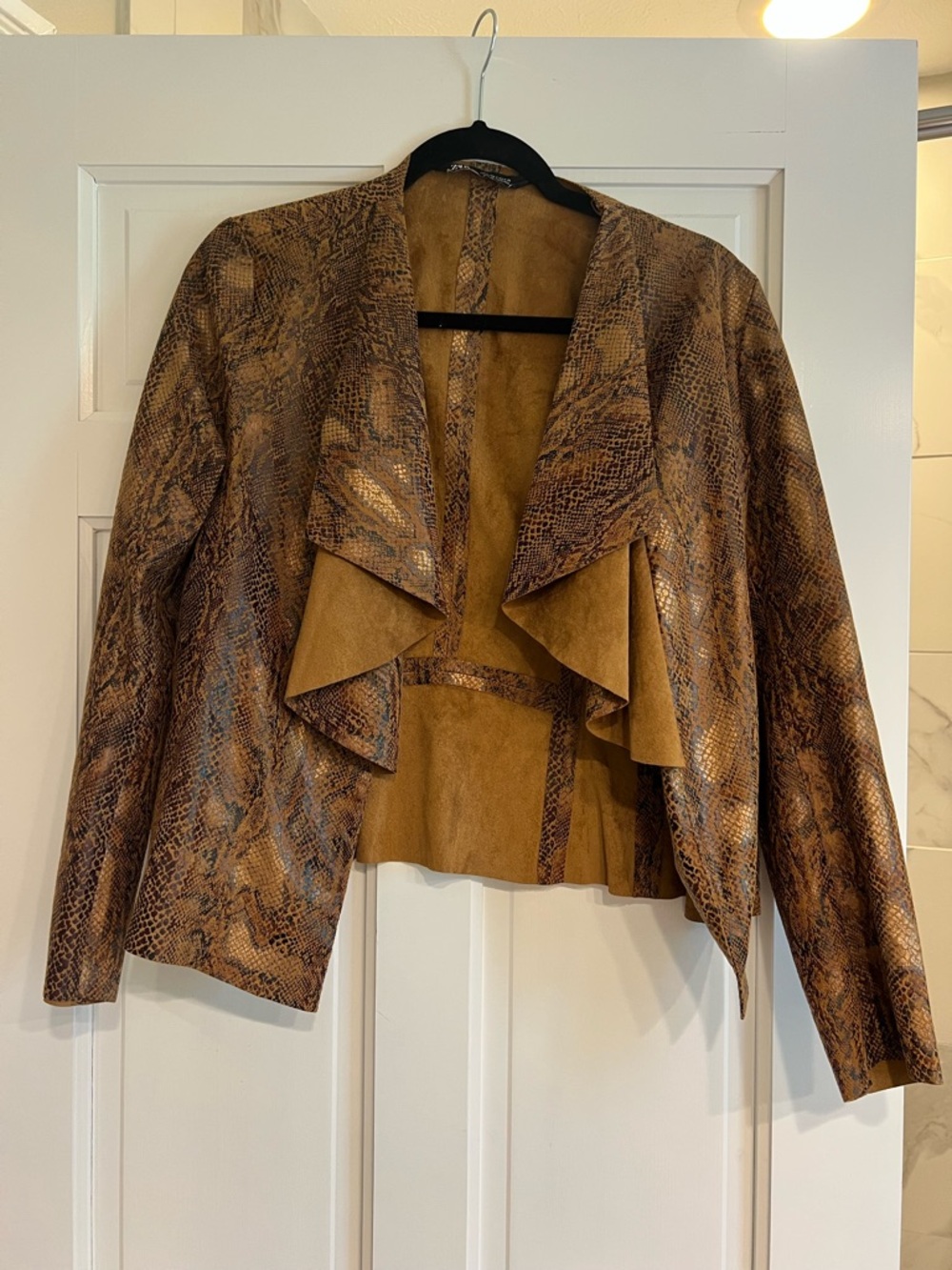 Zara Snakeskin Suede Open Jacket